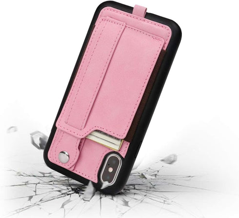 TOOVREN Phone Case for iPhone X/Xs Wallet Case Phone Lanyard Neck Strap for iPhone Xs / 10 Protective Case with Stand Leather PU Card Holder Adjus...